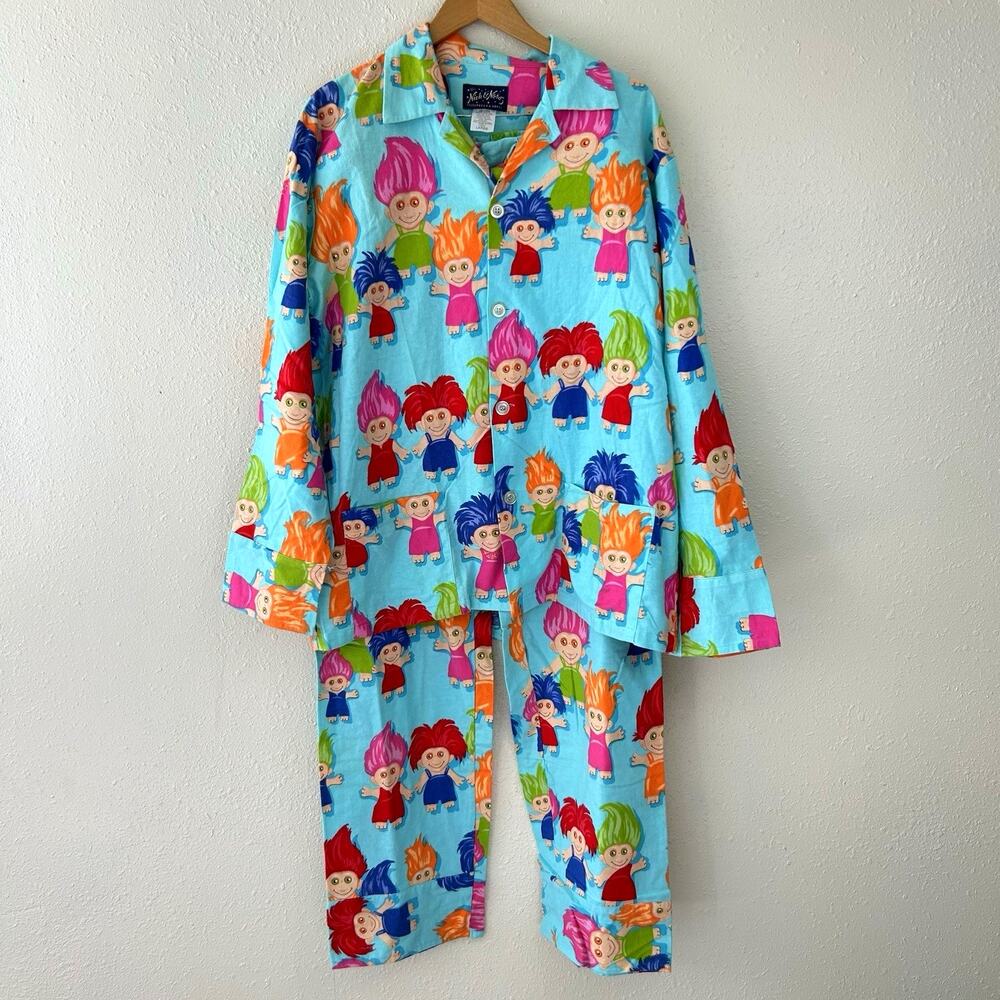 Nick and Nora VHTF Vintage Dark Tag Troll Dolls Cotton Flannel Pajama Set L